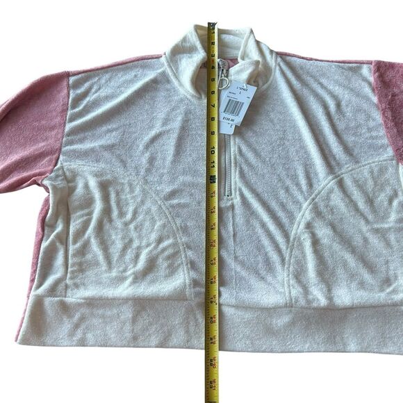 L*Space L Best Life Pullover‎ Pink Cream Terry Sweatshirt Sporty Colorblock New - Picture 11 of 12
